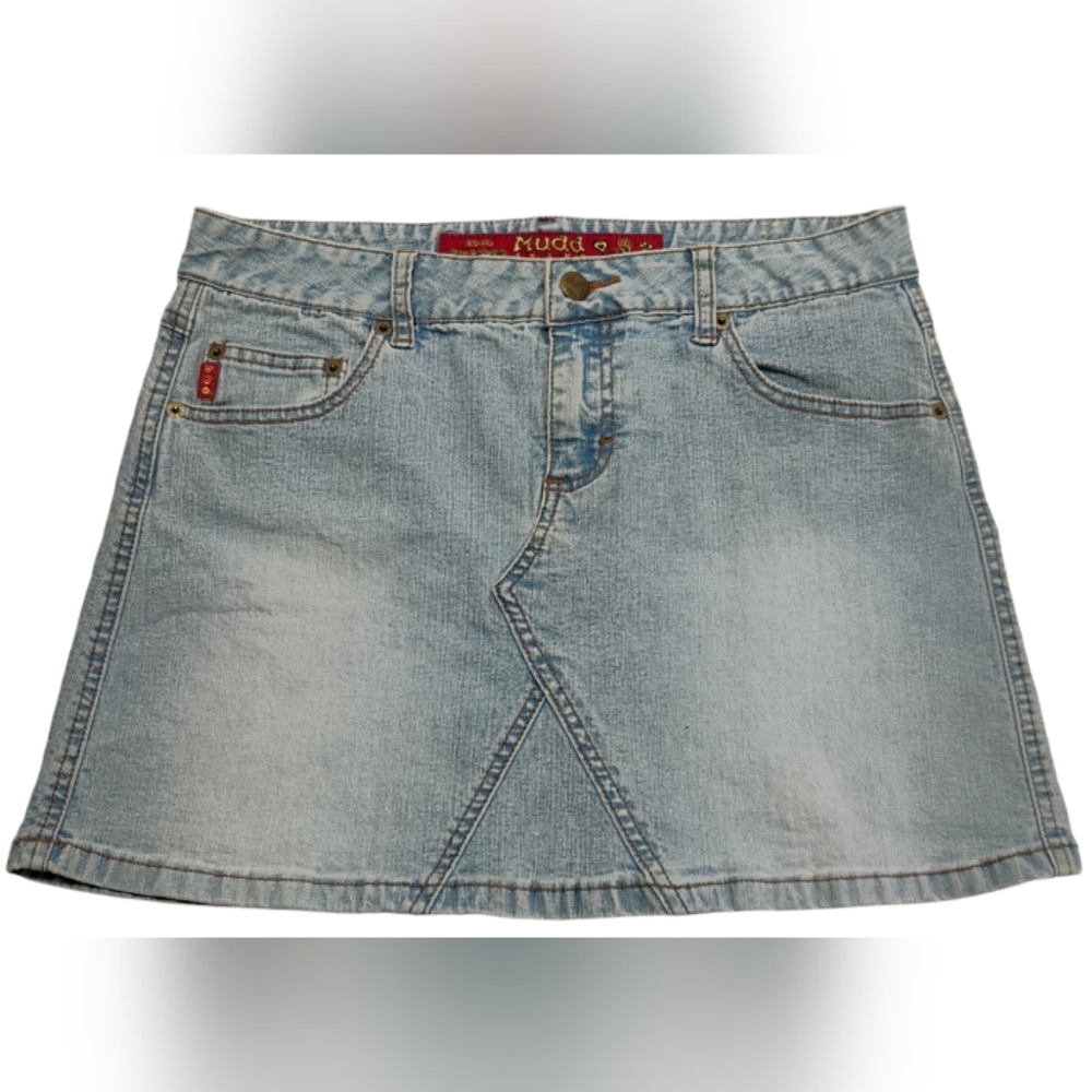 Mudd Y2K Low Rise Mini Skirt Vintage Light Denim Wash Women Sz 7 G-3